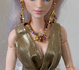 Craftuneed Luxury 1:6 miniature colourful faux diamonds doll necklace and earrings Handmade dollhouse jewellery set