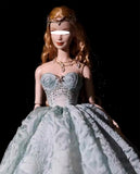 Craftuneed 1:6 Scale Luxury Blue Green Miniature Doll Ball Gown Dress with Rhinestone Bodice Petticoat &amp; Necklace for fashion Dolls Handmade