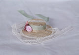 1:6 Scale Doll Hat Mini Straw Hat Handmade Miniature Accessory Lace Ribbon Floral