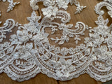 Ivory Sequin Floral Lace Trim Bridal Wedding Embroidered Lace Border 120cm Length