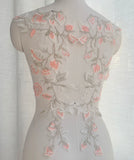 Floral Embroidered Lace Applique Pair Bridal Wedding Dress Bodice Motif Patch
