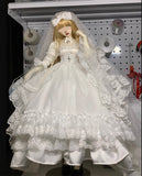 Handmade Victorian Lace Doll Bridal Dress Veil Miniature Outfit For 1/6 1/4 1/3 Scale