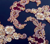 Gold Red Sequin Lace Applique Set, 4pcs Floral Beaded Motif Embroidery Patch
