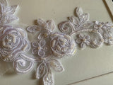 Craftuneed A Mirror pair white beads lace applique sew on embroidered floral sequins lace motif patch