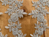 3pcs Light Grey Floral Lace Appliques Embroidered Rose Lace Motif Patch