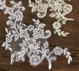 5 Pairs Ivory or White Floral Lace Applique Bridal Embroidered Wedding Motif Patch