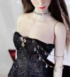 Handmade Doll Black Evening Dress with Necklace Custom Miniature Outfit 1/6 1/4 1/3 scale