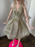 1:6 miniature doll champagne evening dress mini dollhouse V-Neck ball gown dress