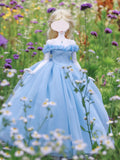 Handmade Sky Blue Doll Fairytale Ball Gown Miniature Dress & Petticoat 1/6 1/4 1/3 Scale