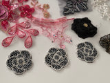 Craftuneed Bundle 8pcs rose pink grey black beads lace applique sew on floral sequins lace motif patch