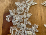 A Pair Ivory Beaded Floral Lace Appliques Bridal Embroidered Sequin Lace Motif Patches