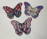 Craftuneed Job lot 3pcs sew on colourful sequins lace applique butterfly lace motif patch