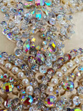 Rhinestone Lace Applique Panel, Bridal Beaded Bodice Motif Patch, Front Piece Only