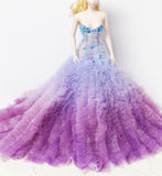 Craftuneed 1:6 Scale Doll Purple Gradient Ruffle Princess Gown Dress Handmade Miniature Sequin Evening Dress for Fashion Dolls