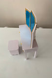 Craftuneed 1:6 miniature dollhouse white dressing table with mirror stool set for doll furniture Handmade