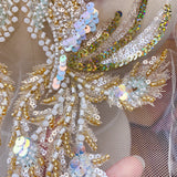 Iridescent Sequin Beaded Lace Applique Set Embroidery Motif for Couture Sewing DIY