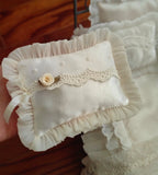 Handmade Miniature Bedding Set Dollhouse French Style Lace Blanket Pillow 1/6 1/4 Scale