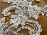 Ivory Sequin Floral Lace Trim Bridal Wedding Embroidered Lace Border 120cm Length