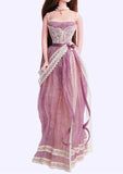 Handmade 1:6 Scale Doll Lace Dress with Necklace Miniature Victorian Style Gown Lilac
