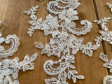 3pcs Ivory Sequin Lace Appliques Floral Embroidered Bridal Lace Motifs Patch