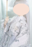 Handmade Doll Silver Floral Kimono Miniature Japanese Style Wedding Outfit 1/4 1/3 Scale