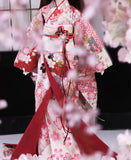 Handmade Doll Cherry Kimono Outfit with Obi and bag Japanese Style Doll Clothing 1/6, 1/4, 1/3