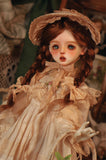 Handmade Victorian Doll Embroidered Dress with Bonnet For 1:4 Scale Doll