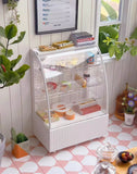 Craftuneed 1:6 Scale Miniature Cafe Bakery Display Cabinet with light Dollhouse Kitchen Cake Showcase Counter Furniture for Fashion Dolls