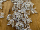A Pair White Beaded Floral Lace Appliques Bridal Embroidered Sequin Lace Motif Patches
