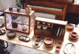 Craftuneed 1:6 Scale Dollhouse Brown Wooden Kitchen Dish Rack Miniature Plate Organiser with Drawer & Cups Shelves Storage Furniture