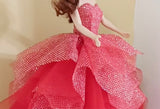 Handmade 1:6 Scale Doll Ball Gown Miniature Red Glitter Doll Dress with Petticoat