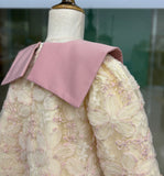 Handmade Baby Girl Lace Dress, Toddler Floral Pink Collar Outfit Children Wear Luxury