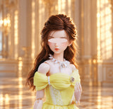 Handmade 1:6 Scale Doll Dress Miniature Yellow Chiffon Evening Gown with Necklace