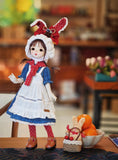 Craftuneed 1:6 Scale Fairy Tale Style Doll Outfit Handmade Blue Puff Sleeve Dress Set with Apron, Hat, Basket & Plushie for Slim BJD Dolls
