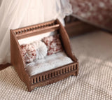 Craftuneed 1:6 Scale Dollhouse Victorian Pet Bed with Cushions Mattress Miniature Wooden Dog Cat Bed Furniture for Fashion Dolls Handmade