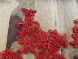 4pcs Red Floral Lace Appliques Embroidered Flower Lace Motif Tulle Patch