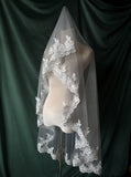 White Floral Lace Drop Veil  Single Tier Mantilla Style Bridal Wedding Veil