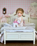 Craftuneed 1:6 scale Dollhouse French Style Princess Bed Miniature Ivory cream Wooden Bed Bedding Set For Fashion Dolls