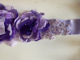 Handmade Purple Lilac Bridal Beaded Sash Belt – Chiffon Flower Wedding Dress Belt