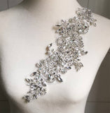 Rhinestone Lace Applique Pair, Bridal Wedding Beaded Motif Patch, Silver White or Gold