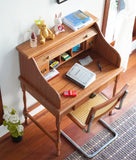 Craftuneed 1:6 Scale Dollhouse Roll Top Writing Desk Miniature Vintage Wooden Study Side Table with Drawers Furniture For Dolls