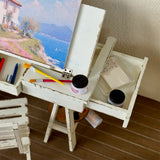 1:6 Scale Dollhouse Artist Easel Desk & Chair Miniature Art Studio Furniture Props Set