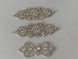 Craftuneed Bundle 4pcs Iron on Silver Rhinestones embellishment motif crystal beads applique patch