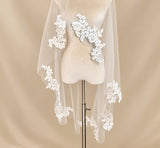 Ivory Floral Lace Wedding Veil Single Tier Mantilla Style Bridal Drop Veil