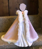 Handmade Doll Cape Miniature Pink Satin Faux Fur Hooded Cloak 1/6 1/4 1/3 Custom