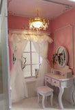 Craftuneed 1:6 scale Miniature Dollhouse Vanity Room Scene Includes Dressing Table Stool, Chandelier, Curtain, Dust Cover For Fashion Dolls