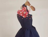 Handmade 1:6 Scale Beaded Sequin Doll Dress Miniature Navy Chiffon Party Gown