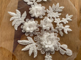 A Pair Ivory 3D Floral Lace Appliques Embroidered Flower Lace Motifs Patch