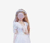 Handmade 1:6 Scale Doll Wedding Dress Miniature Bridal Gown with Hair Accessory Necklace