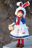 Craftuneed 1:6 Scale Fairy Tale Style Doll Outfit Handmade Blue Puff Sleeve Dress Set with Apron, Hat, Basket & Plushie for Slim BJD Dolls